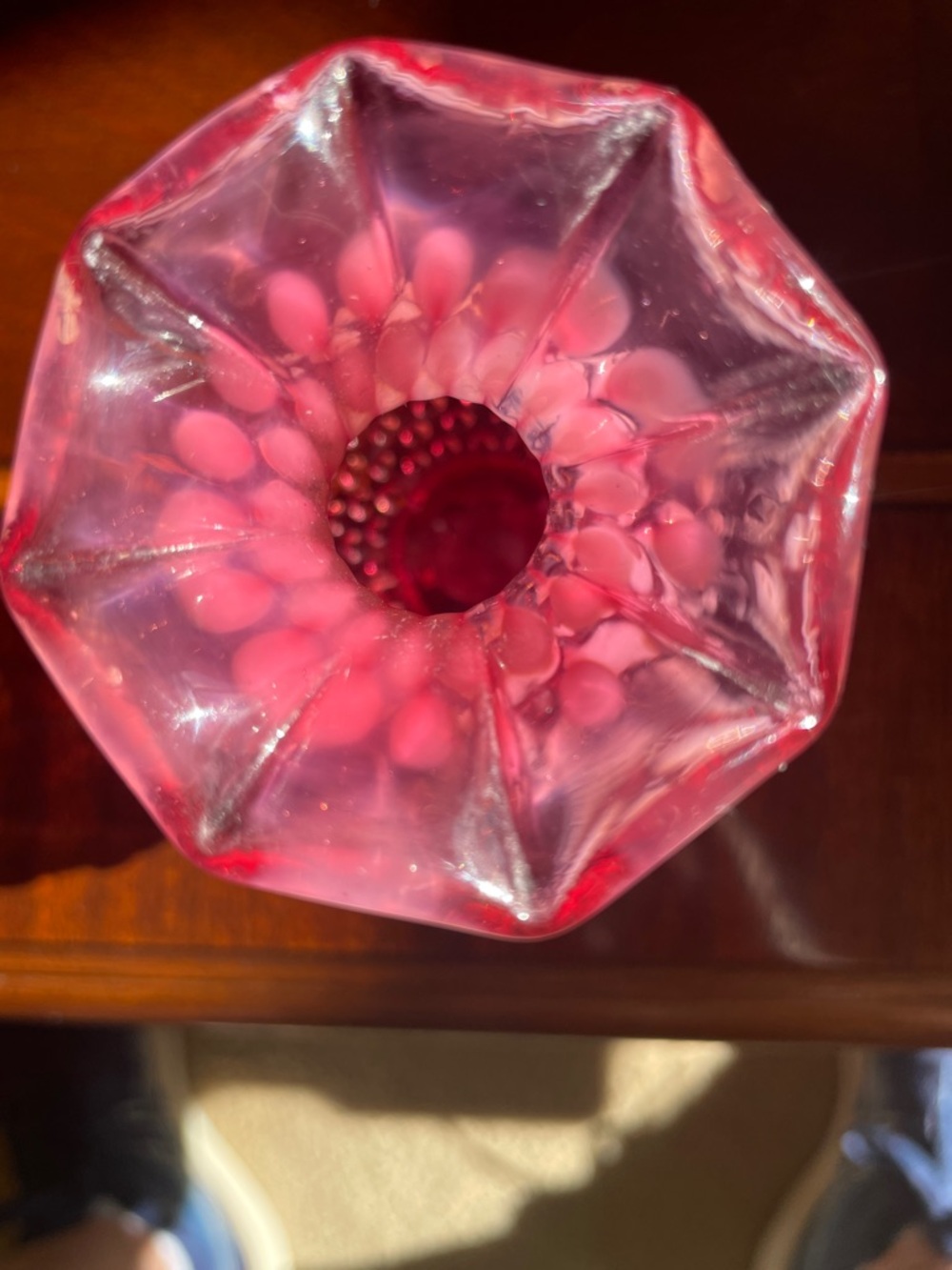 Fenton Cranberry Opalescent mini bud vase - Picture 3 of 7